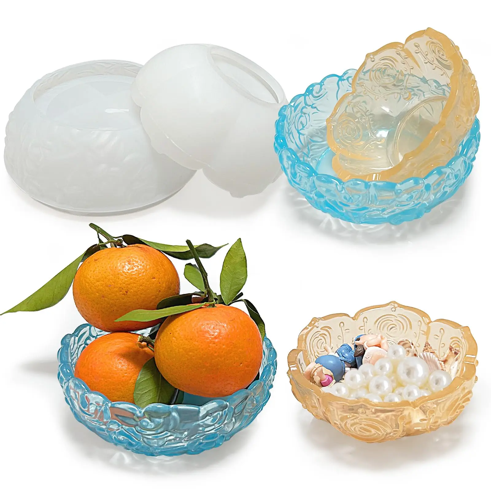 Flower Bowl Molds  2pcs Lotus Tray Silicone Moulds Rose Texture Container Epoxy For Diy Tealight Candle Holder Trinket Storage Box Craft Home Table Decor