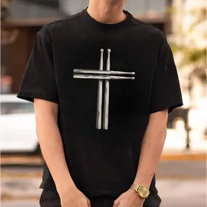 Drumstick Cross T-shirt, Rock Drummer Lover Shirts, Music Fan Gift, Classic Graphic Printed Tee