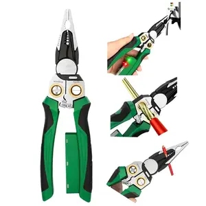 Wire Stripping Pliers with Voltage Tester 8-in-1 Multi-function Electrician's Pliers for Efficient Cutting & Stripping Green Hand Tools