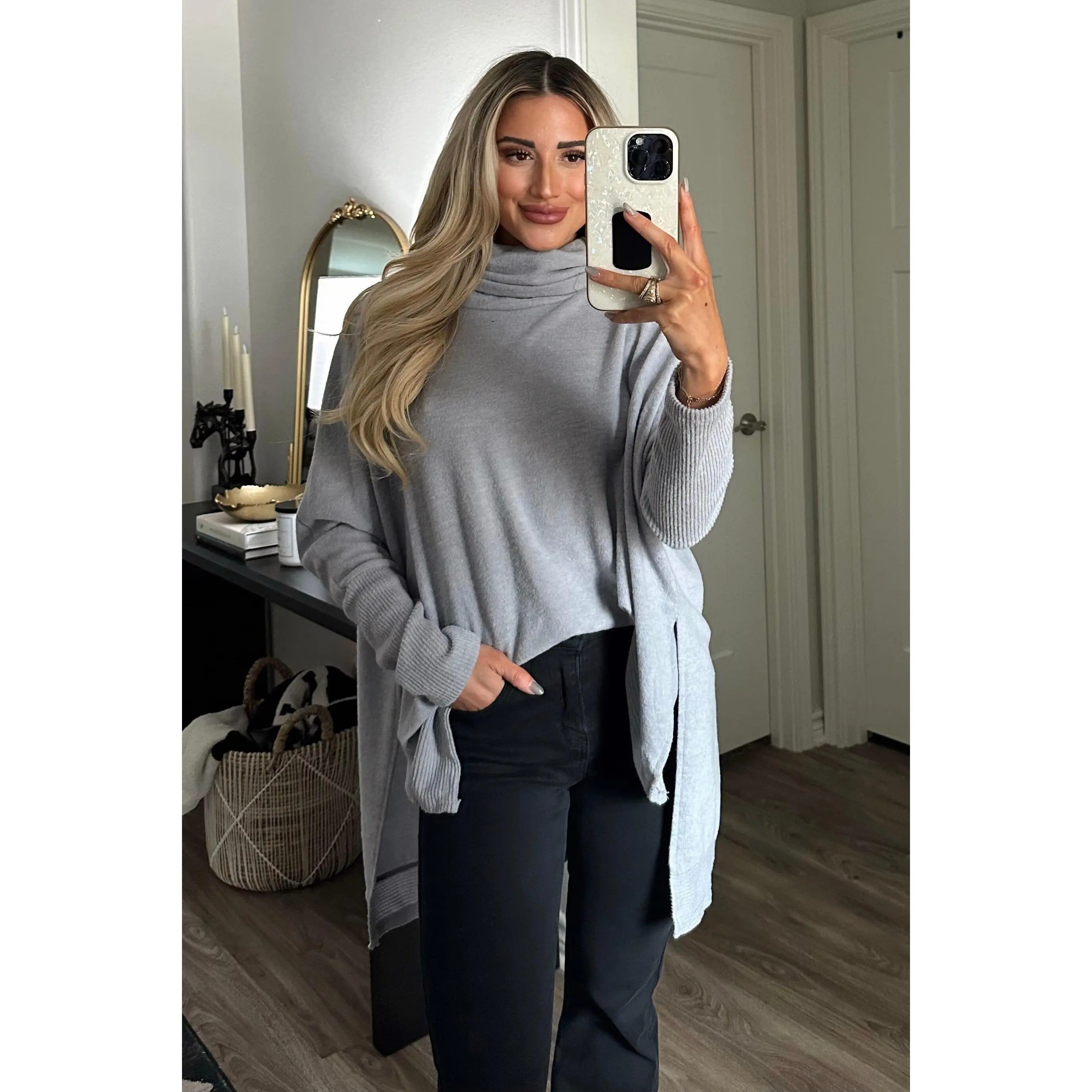 Cozy Chic Soft Oversized Sweater: Heather Gray