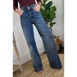 Risen Denim | Frankie High Rise Tummy Control Wide Leg Jeans