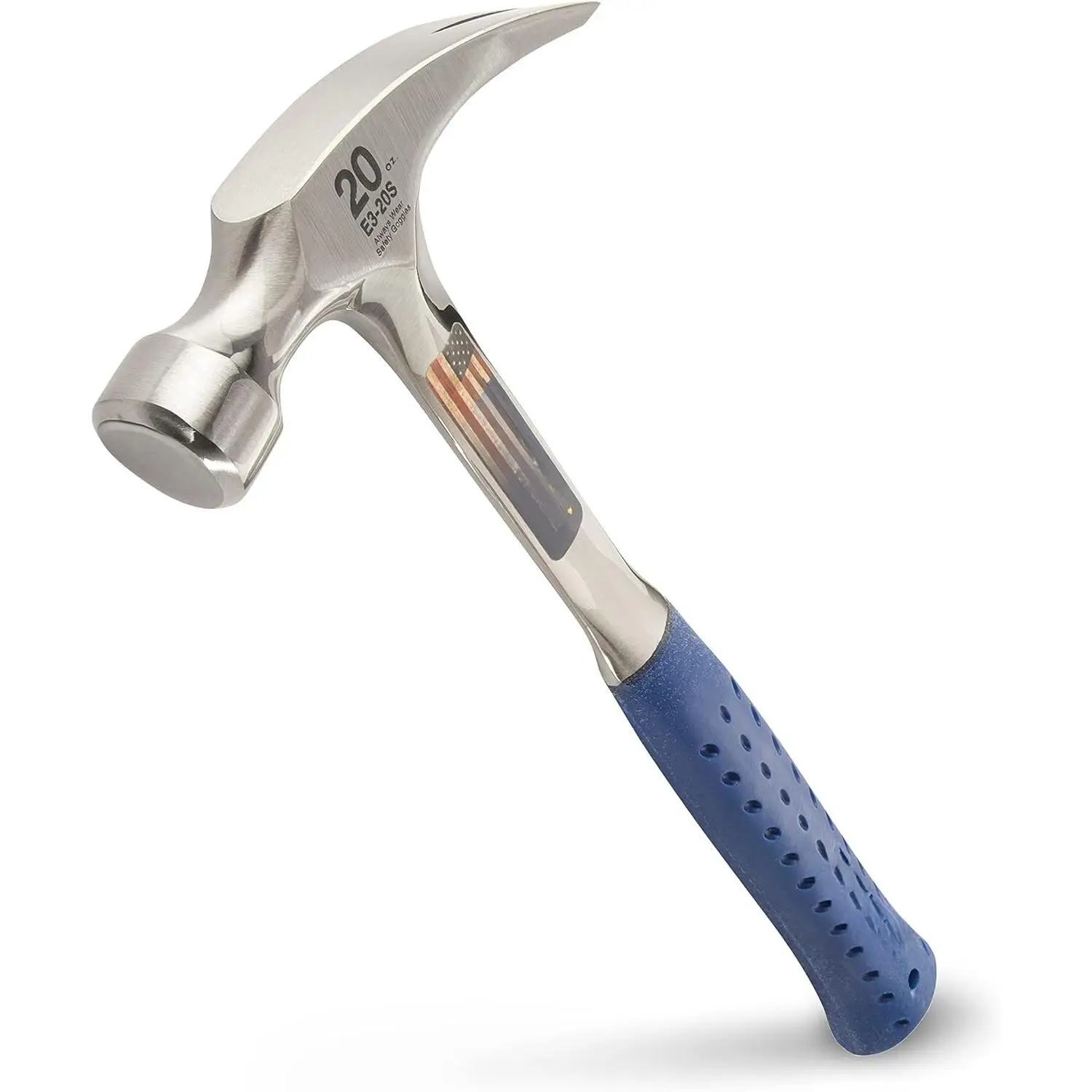 20 oz All-Steel Straight Rip Claw Hammer with Smooth Face, Non-Slip Shock Reduction Handle - 13-1/2-inch Roofing Hammer for Demolition Work, Tradesman Hand Tool - Durable E3-20S