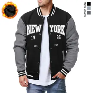 Men's New York Letterman Jacket – Warm Fleece Lined Varsity Baseball Jacket – Vintage Color Block Bomber Coat with Contrast Sleeves for Autumn & Winter