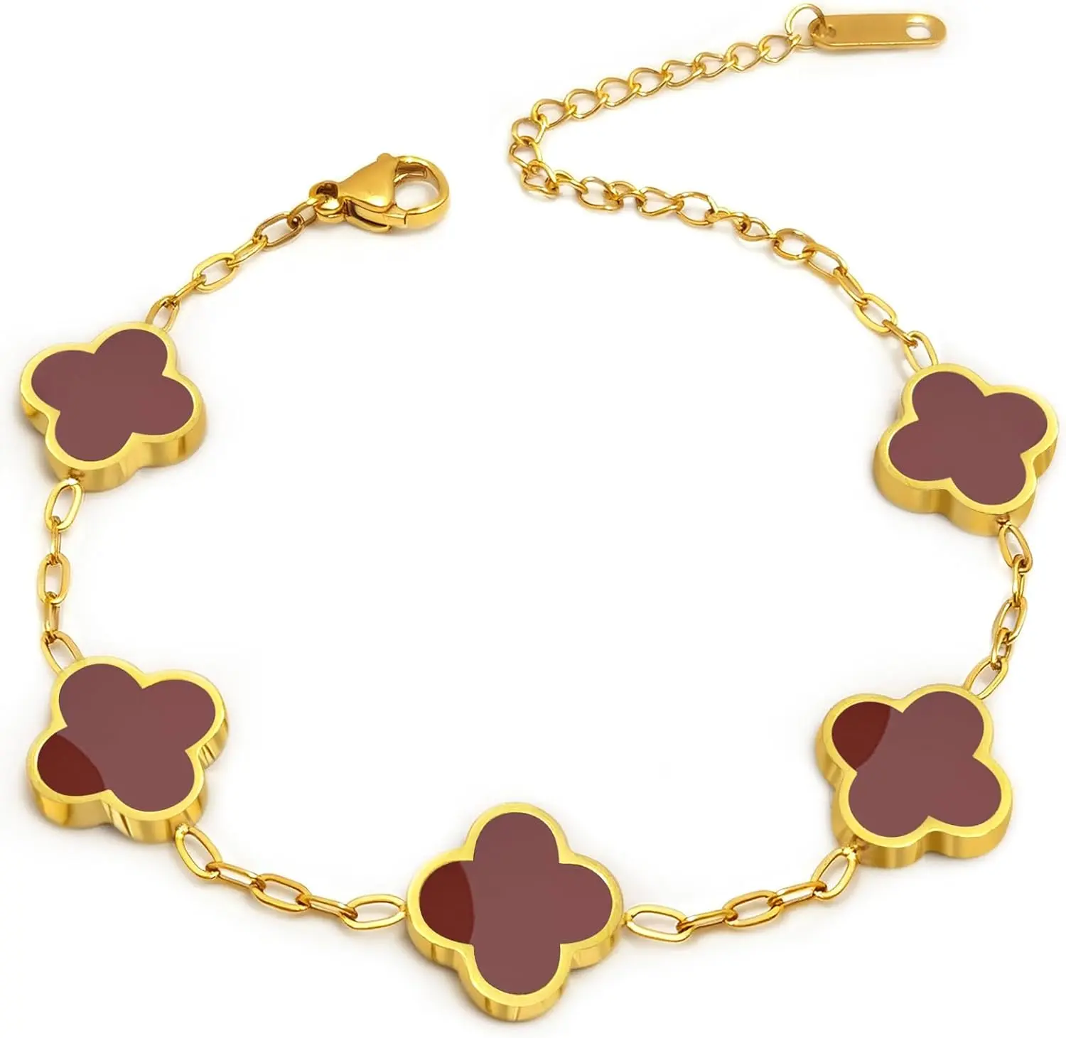 Four Leaf Clover Bracelet 18K Gold Plated Bracelets for Women Lucky Flower Design Stainless Steel Hypoallergenic Link Chain Adjustable Dainty Trendy Jewelry Gifts for Women