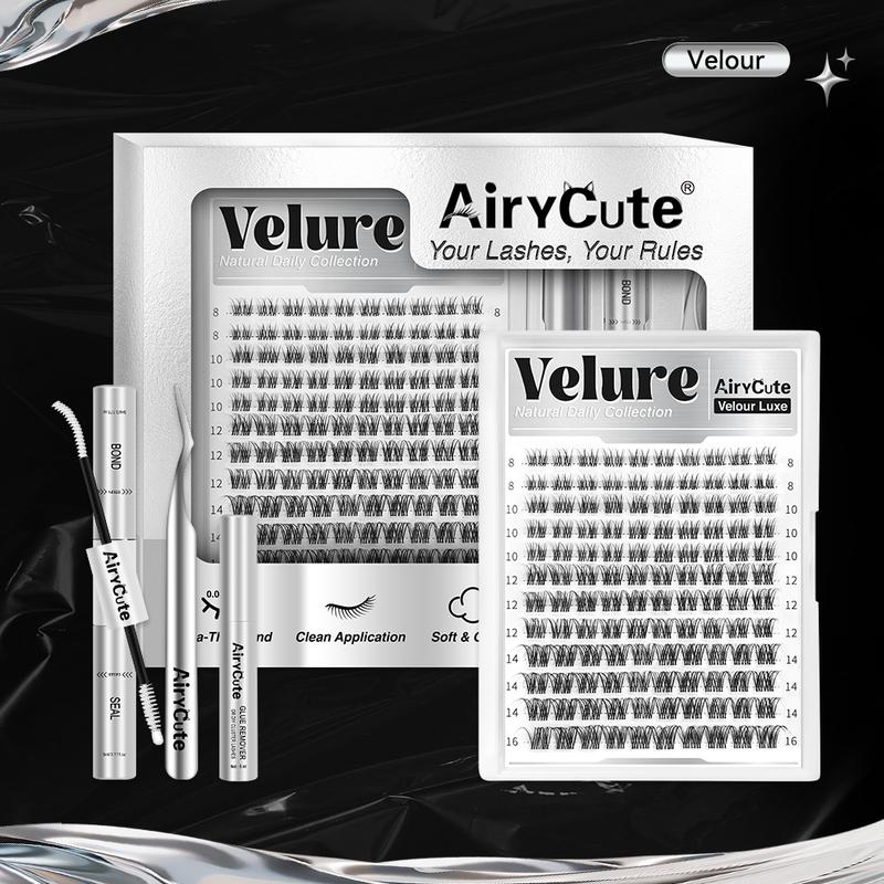 Velure | AiryCute Velour Luxe Collection Upgrade U Lashes with Ultra-Dense, Waterproof, Long-Lasting Lashes | Venus | Natural Daily | Beginner-Friendly DIY Lashes for a Flawless, Voluminous Look | Trendy & Must-Have Clusters