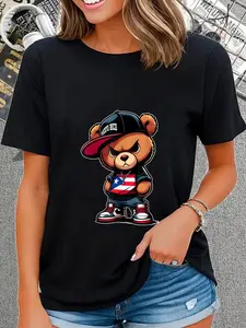 100% Cotton Unisex Cute Teddy Bear Puerto Rico Flag Shirt Boricua Puerto Rican T-Shirt Vintage Graphic Casual Men's Women's Tee