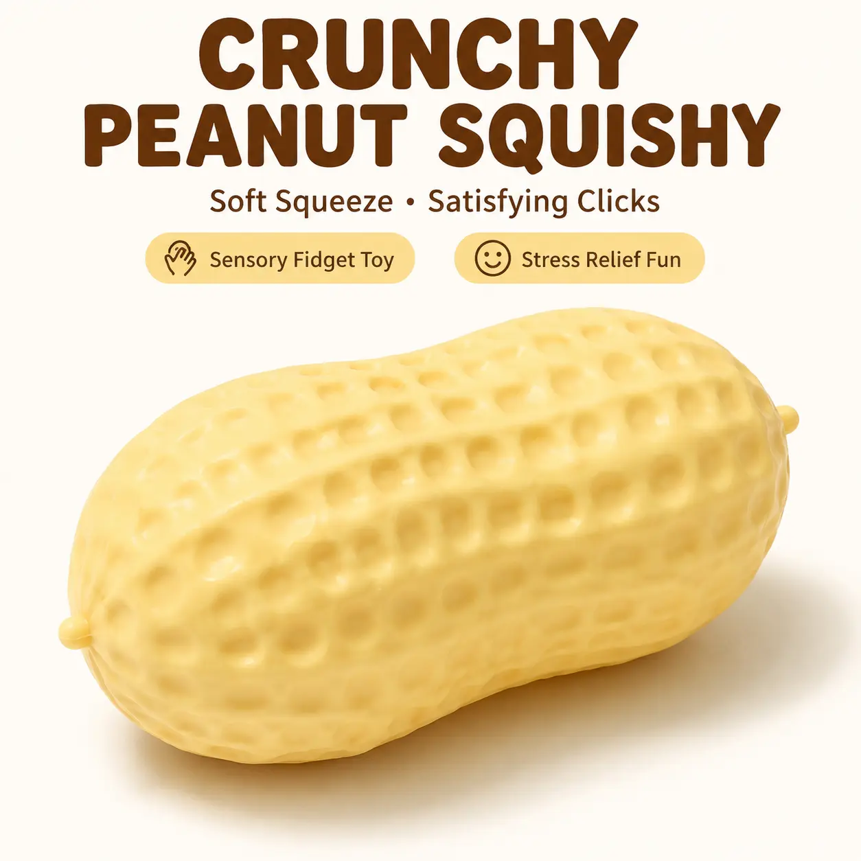 Crunchy Peanut Squishy Toy, Peanut Shaped Sensory Fidget Toy, Soft Squeeze Decompression Ball with Satisfying Click Sound, Stress Relief Hand Toy for Kids Adults, Christmas Halloween Thanksgiving Party Favor Gift