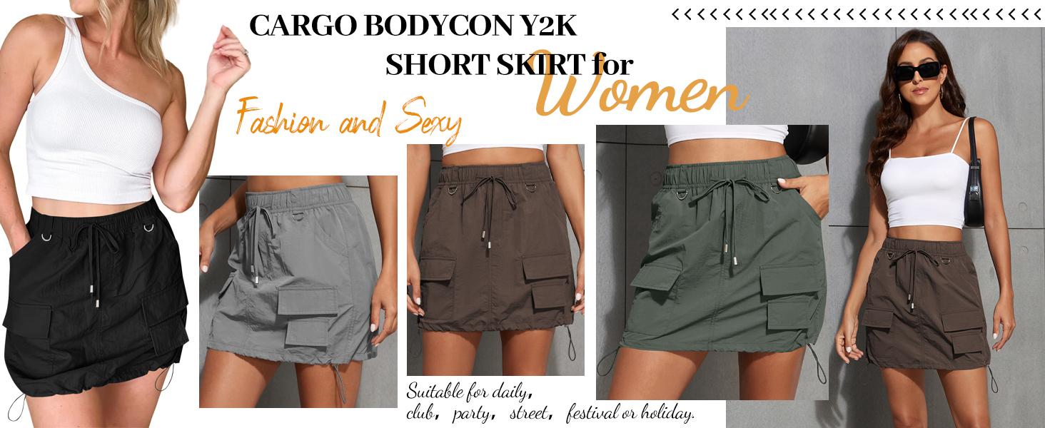 ZAFUL Women's Y2K High Waist Mini Cargo Skirt with Pockets & Side Drawstring for Casual & Trendy Outfits High-quality Fabric Soft Lightweight Comfortable All-day Wear