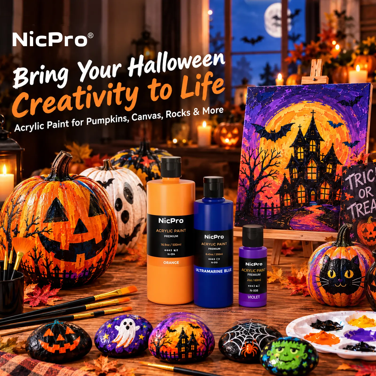 Nicpro 14-Color Large Bulk 500ml (16.9 oz) Acrylic Set - Crafting Supplies, Ample Paint, Body Paint Bottles, Leather Use, Rich Palette, Canvas Art Supplies for Adult Artists