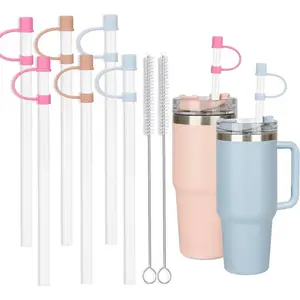6 Straws with Cover Cap for Stanley 40oz Tumbler Replacement, Reusable Straw with Stopper Tips, Perfect for Stanley Cup with Handle H2.0, 14, 20, 30, 40oz Accessories