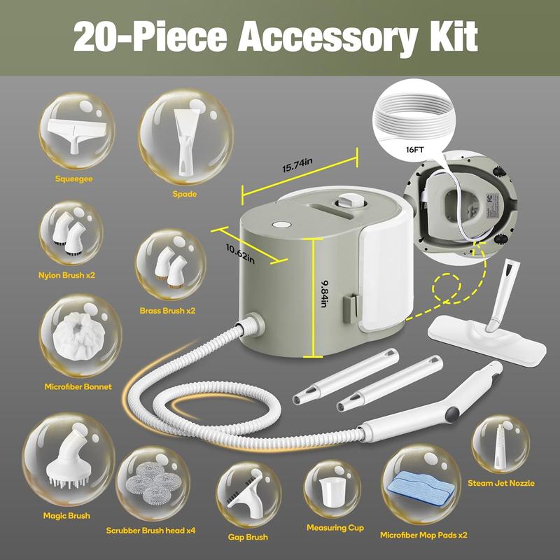 Newbealer Heavy-Duty Steam Cleaner for Home, Stainless Steel Boiler, Steam Mop with 20-Piece Accessories, Multi-Purpose Steamer for Floors, Cars, Furniture, Tiles, and More