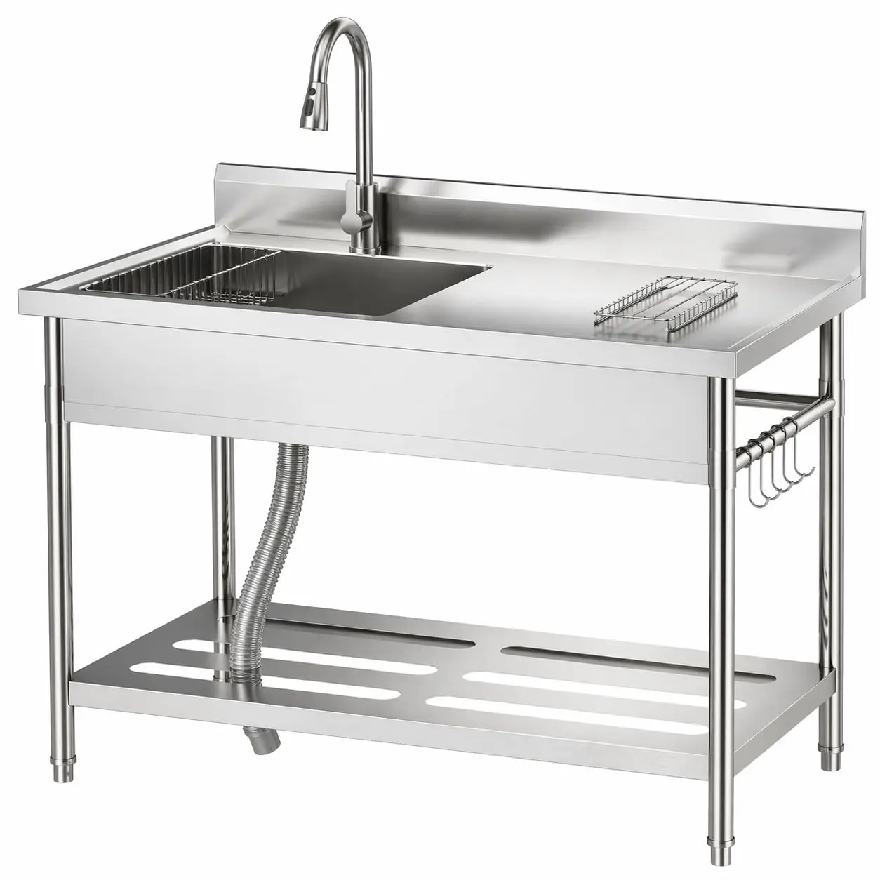 Garvee Upgraded Utility Basin, Heavy Duty Stainless Steel Restaurant Sink, Deep Single Bowl With Workbench, Swivel Or Pull Down Faucet, Extra Large Capacity, For Commercial Kitchen, Laundry, Garage, Basement