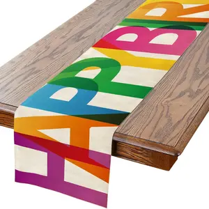 1pc,Birthday Wish Tablecloth, Colorful Linen Table Decor, Dining Table Centerpiece, Perfect for Kitchen Dining Tables, Indoor Outdoor Family Gatherings, Desktop Decoration