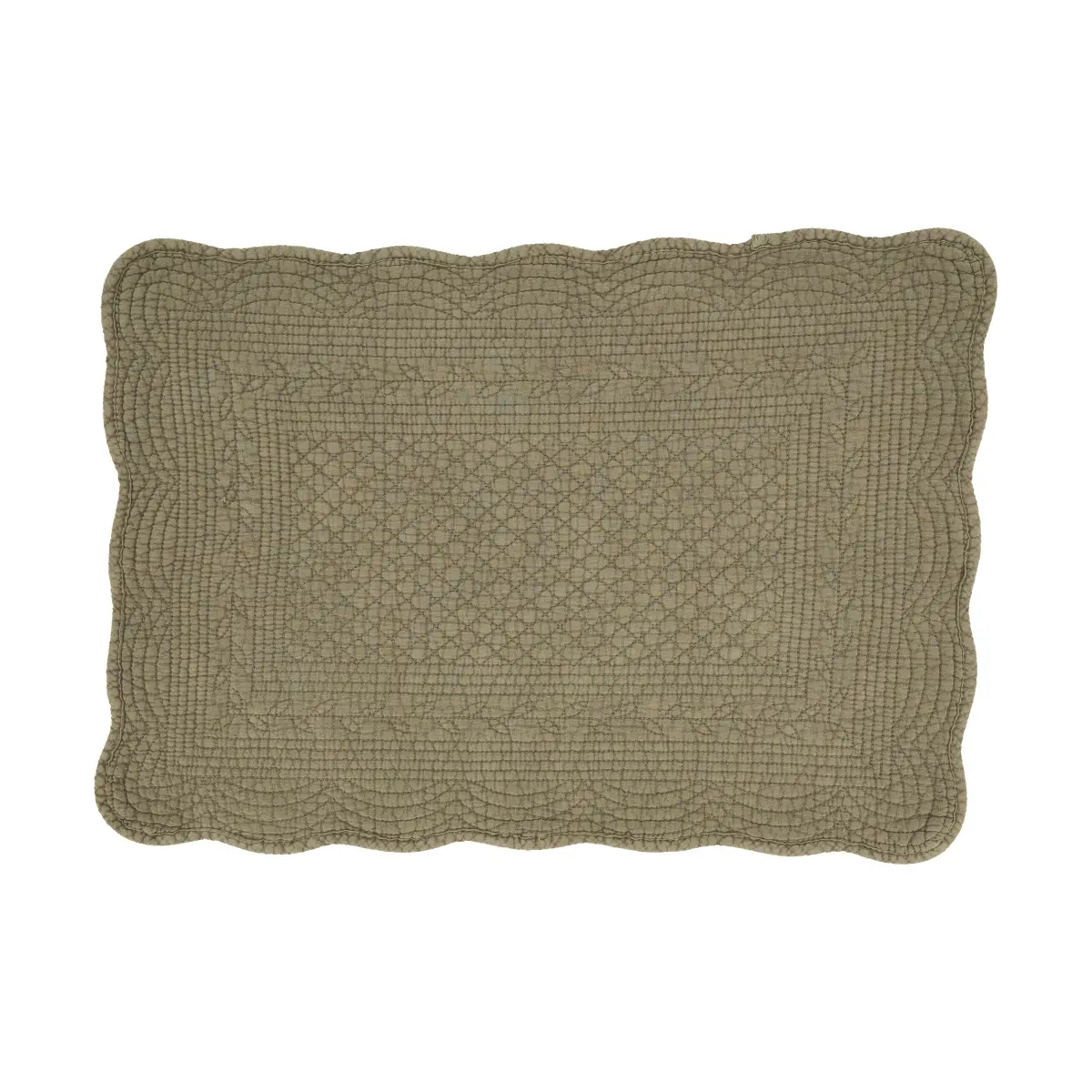 Saro Lifestyle Quilted Cotton Fabric Placemats & Coasters - 1400.OL1420B Stylish Oblong 14x20 in Olive 4-Piece Set, Textured Look Dining Decor