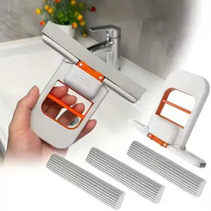 Foldable mini sponge mop with 4 replacement sponges, no need to wash hands, super absorbent, fast drying, no debris, no residue, ready to use, compact storage, easy to use, clean small areas, no need for fabric