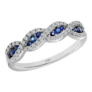 Dazzlingrock Collection Round Blue Sapphire & White Diamond Swirl Stackable Anniversary Ring for Women in 10K Solid White Gold Size 7