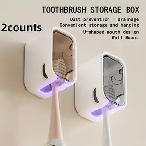 2-Piece Bathroom Accessories Set, No-Drill Wall-Mounted Toothbrush Holder, Fits Electric & Regular Brushes, Space-Saving Design, Toothbrush Storage