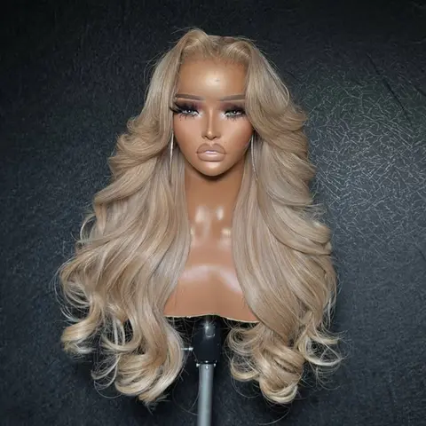 200% Density Ash Blonde Milk Tea Human Hair Lace Front Wig Body Wave 13X6 HD Transparent Lace Frontal Wig Glueless With Band Beginer Friendly Ombre Blonde Human Hair Wigs Pre Plucked Natural Hairline With Baby Hair