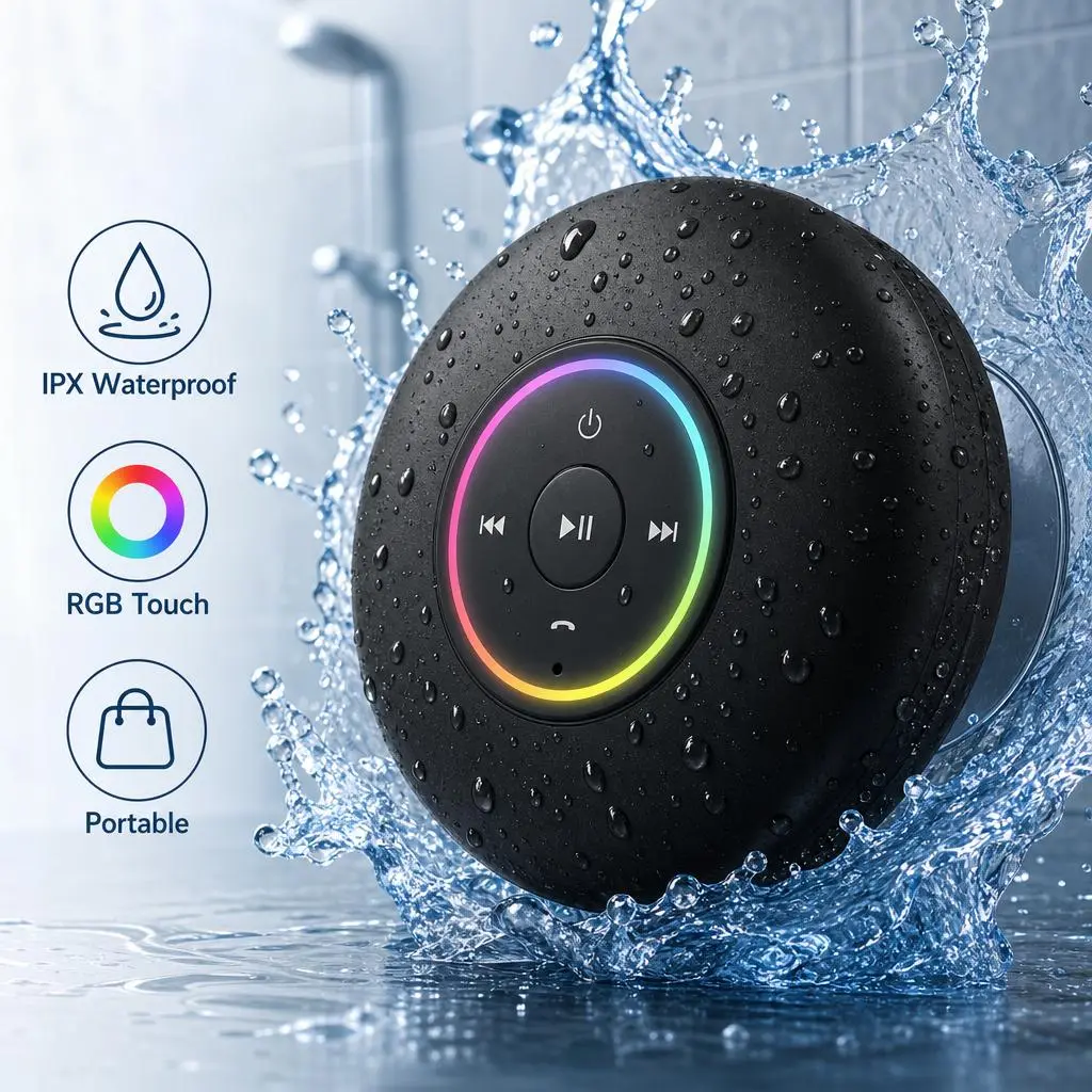 Waterproof Bluetooth Shower Speaker, Mini Portable Wireless Speaker with Suction Cup, Hands-Free Stereo Speaker for Bathroom Beach Pool Home Travel, Universal Audio Device Perfect Gift