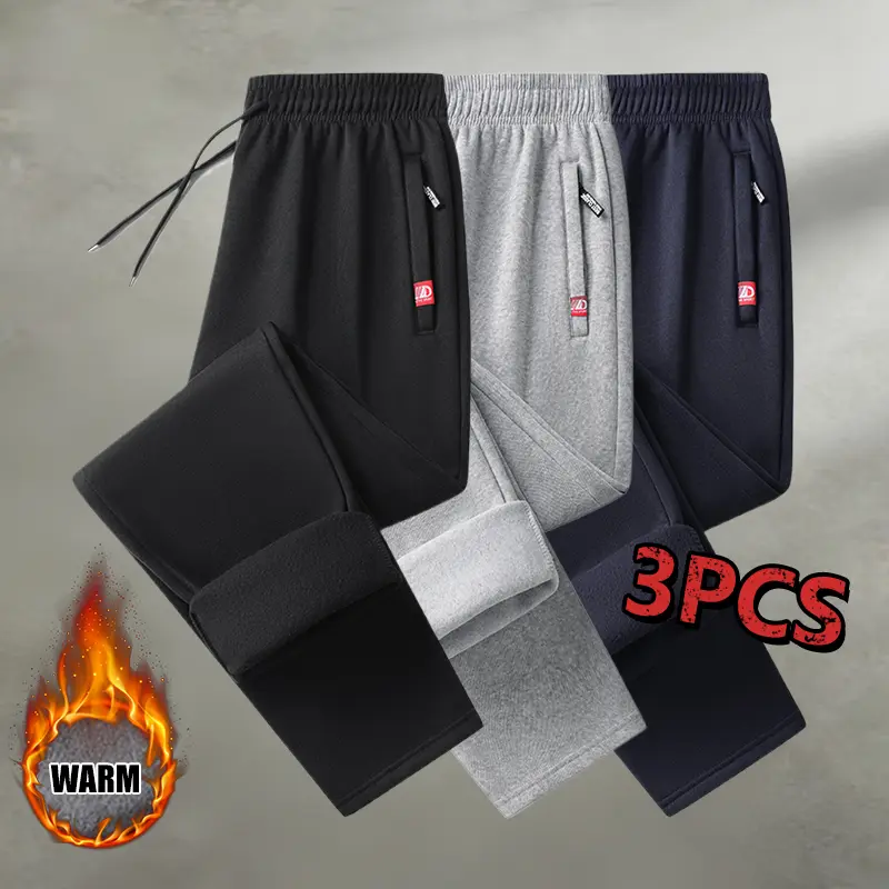 Men’s 3-Pack Keep Warm Athletic Regular Leg Sweatpants - Autumn-Winter Athleisure Bottoms, Active Men’s Pants with Zip Pockets, Drawstring Waist, Suitable for Running, Fitness, X-Large Option