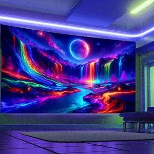 Colorful Waterfall Pattern Tapestry, UV Reactive Tapestry, Natural Landscape Wall Hanging, Wall Decoration Art for Home Living Room Bedroom Office