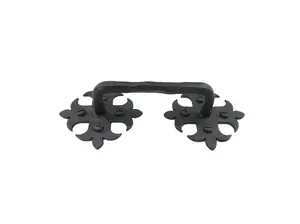 Rustic Spanish Fleur De Lis Cross Round Hammered Iron Cabinet Pull 4 inch HPBH4