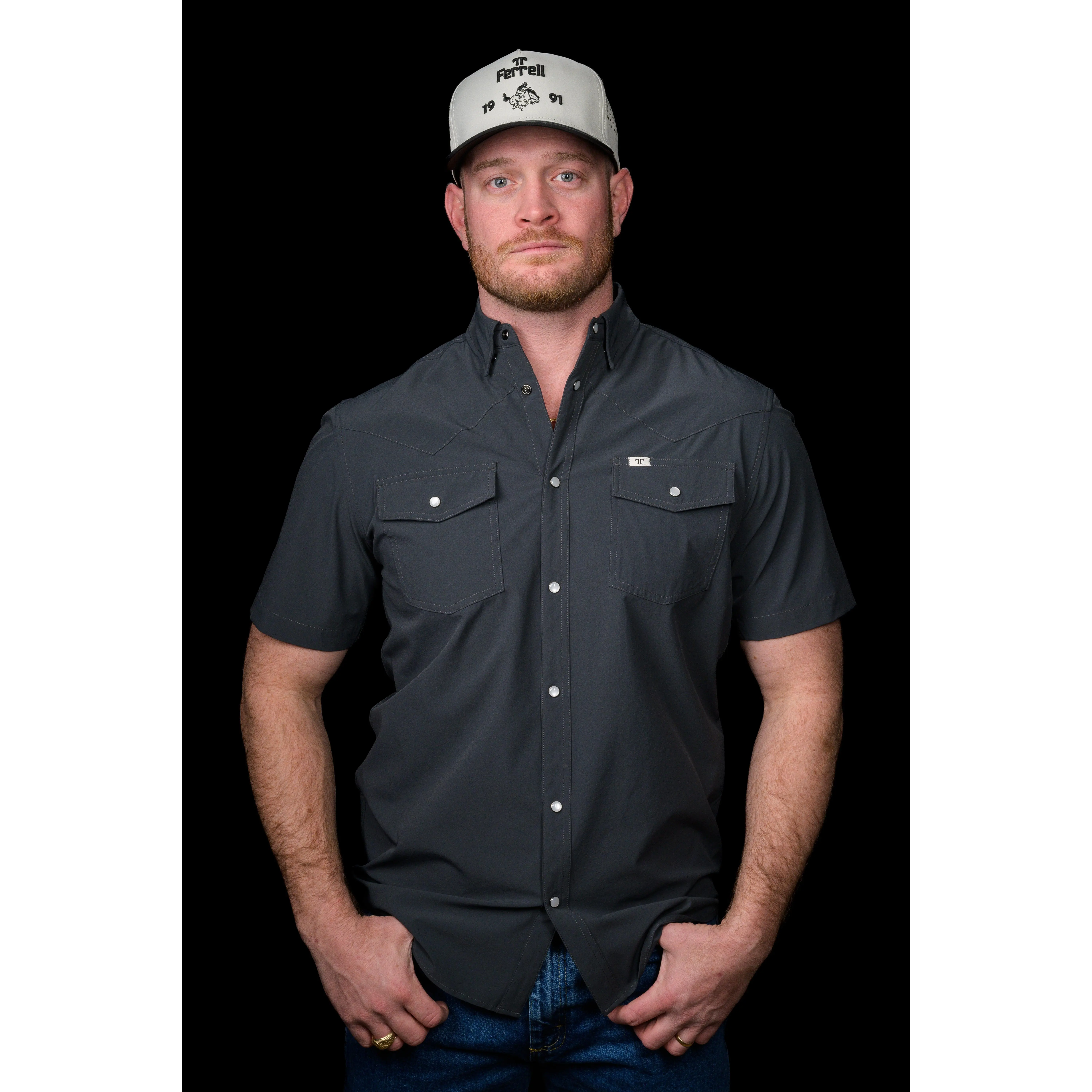 Men's Western Pearl Snap Shirt, Short Sleeve Breathable Stretch Fabric with Vented Back, UPF 35+ and Utility Pocket