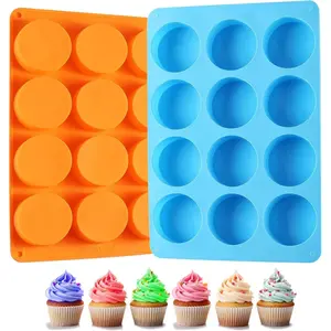 2PCS Silicone Oreo Molds 12 Cavity Round Baking Mold for Chocolate Cookies Mini Cakes Dishwasher Safe Orange Blue