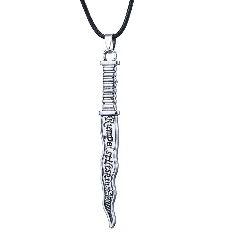 Rumpelstiltskin Dagger Pendant Necklace for Women, Antique Silver Plated Once Upon a Time Jewelry - 0.8cm*7.5cm Pendant on 45cm+5cm Chain, 11g, Casual, Dropshipping, Fashion Jewelry Enthusiasts, Female, Silver-Tone, Chain Jewelry Necklaces