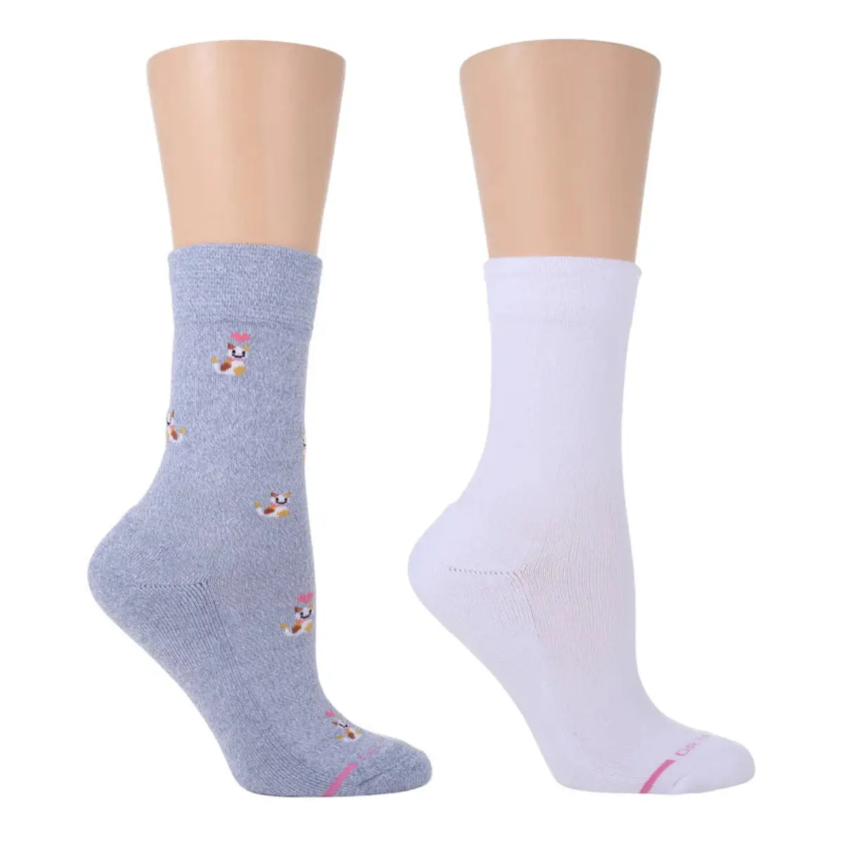 Women's Dr. Motion Diabetic Crew Socks, 2-Pack, Half-Cushion, Soft Spandex-Nylon-Cotton-Polyester Yarn Fabrics, Smooth Texture, Heart & Cat Designs, Everyday Fit, Lady, Comfortable, Diabetic Feet, 9–11 (Fits Women’s Shoe Size 4–10), Anti-Microbial, Soft B