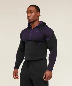 ONYX 5.0 Seamless Hoodie - Black/Athletic Purple Men's Fitted Athletic Hoodie for Workout