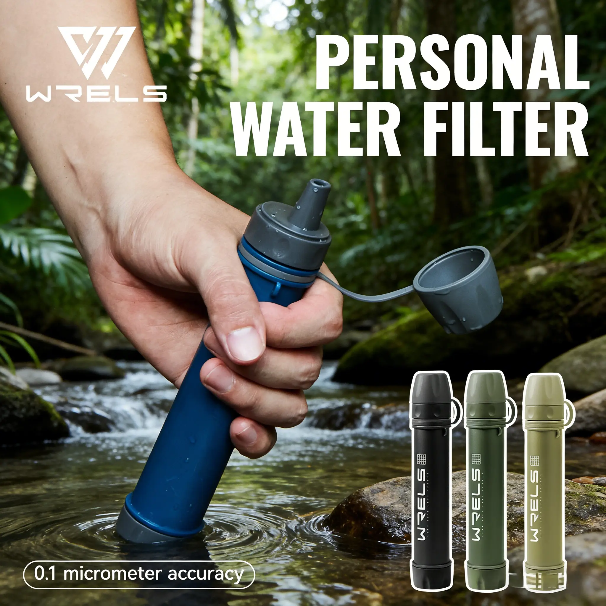 Portable Outdoor Water Filter Set, Camping Hiking Adventure Water Purifier, Emergency Survival Drinking Filter, Compatible with Water Bottles Bags