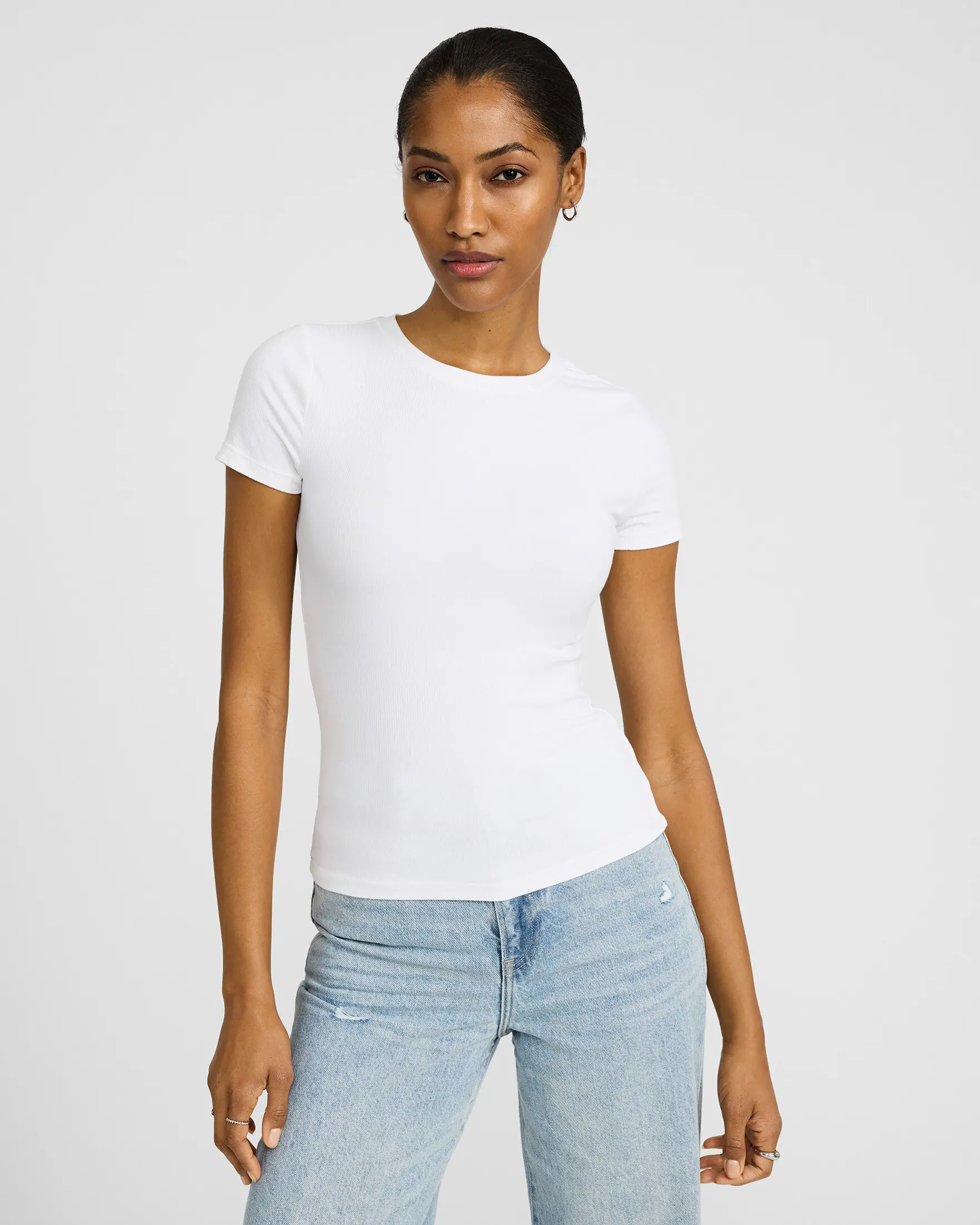Express Essential Fitted Ribbed Crew Neck Short Sleeve Tee