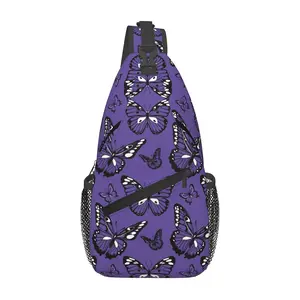 [Made in US] Crossbody Chest Bag Hiking Purple Butterfly Shoulder Bag Folding Large Capacity Fashion Durable Can Be Used for Shopping, Work, Leisure Travel Beach Bag Fishing Backpack