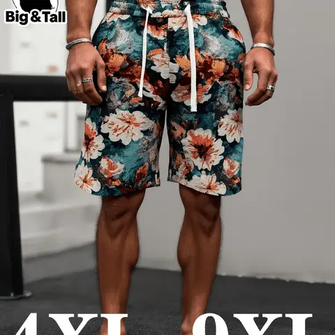 Men's Plus Size Casual Floral Camouflage Tropical Shorts, Comfortable Daily Wear, Fashion Lightweight Summer Style, Stylish Men's Clothing, Tropical Style Menswear