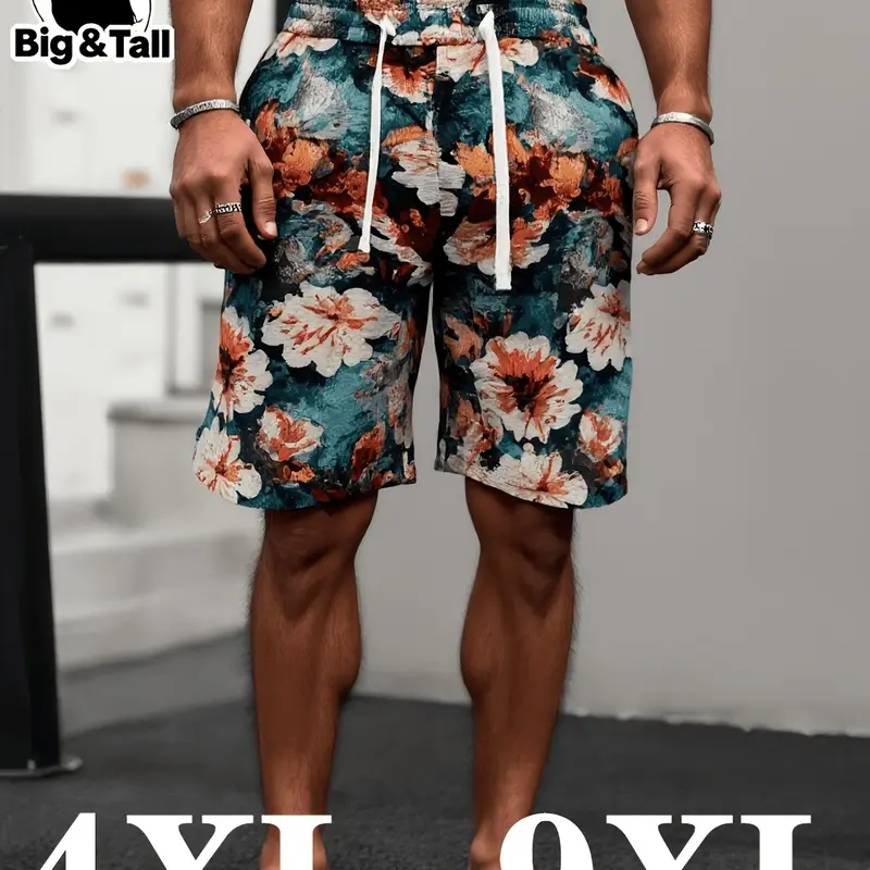 Men's Plus Size Casual Floral Camouflage Tropical Shorts, Comfortable Daily Wear, Fashion Lightweight Summer Style, Stylish Men's Clothing, Tropical Style Menswear