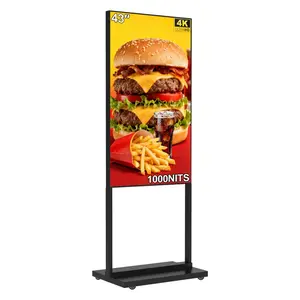 GO360BOOTH 43Inch 4K Inch Floor Standing Digital Signage, 1000nits High Brightness Advertising Display, Digital Signage with CMS/U-Disk Plug&Play, Split Screen, 7/24 Timer switch,HDMI/USB/WiFi/Android OS