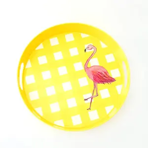 Flamingo Yellow Melamine Serving Tray with Handles | Fun Pool & Patio Decor