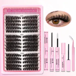 SEXYSHEEP Lash Extension Kit Thick Eyelash Extension Kit 60D 80D 100D D Curl Lash Clusters Individual Eyelashes Kit with Bond&Seal&Remove Lash Applicator DIY Lashes Extension Cosmetic Eyelash Extension