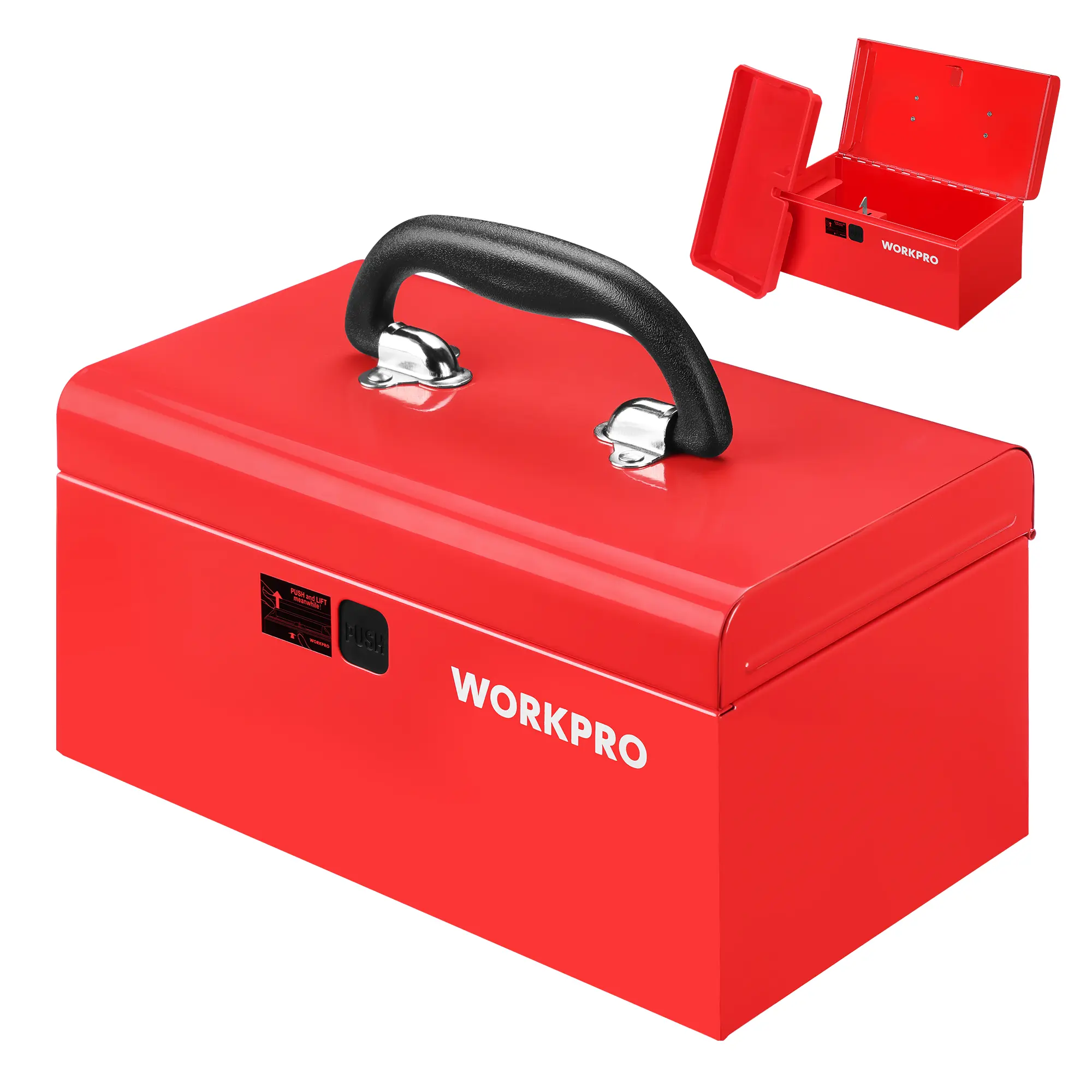 #toolupgrade WORKPRO 10.8" Portable Mini Metal Tool Box with Removable Color-Matching Tray, One-Button Latch Toolbox, Steel Tool Chest with PP Handle, Compact Storage Organizer for Home, Office or Workshop