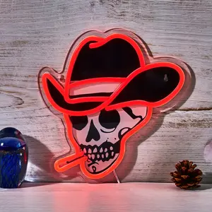 Neon UV Printed Denim Hat Decorative Light, Cool Wall Decoration for Men's Room, Halloween Party Bedroom Accent, USB Powered No Plug Needed, Led Signs