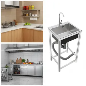 Freestanding Single Bowl Sink 110lbs with Faucet for Home Garage Laundry