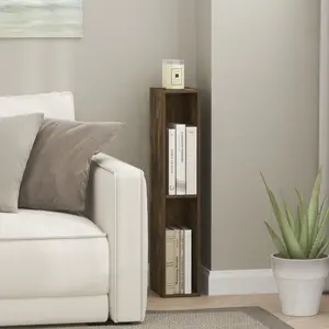 FULDA Bookcase, 3-Tier Narrow Bookshelf, 6-In Wide Narrow Bookcase, 9.3 x 5.9 x 31.5, for Living Room Bedroom Home Office, Amber Pine