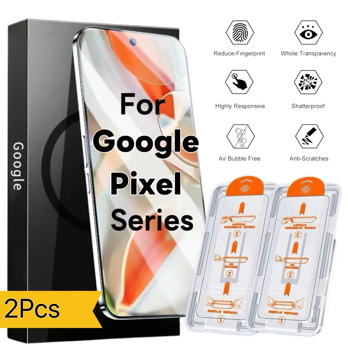 Google Pixel 6-10 Series HD Screen Protector, Tempered Glass 9h, Bubble-Free, 2-Pack, High Clarity, Durable Phone Film