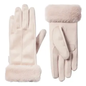 Isotoner Women's Microfiber Glove with Faux Fur Cuff in Evening Sand