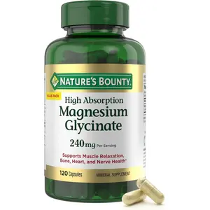 Nature’s Bounty High Absorption Magnesium Glycinate 240 mg for Supporting Muscle Relaxation and Bone, Heart & Nerve Health – Non-GMO, Gluten-Free, Vegetarian, 120 Count/60 Servings