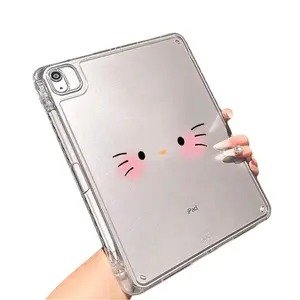 Case with Pencil Holder Compatible with IPad 11th Gen 11-Inch/10th Generation/Air1/2/mini 6/7/Pro 2020/2021/2022 10.9 Inch, Cute Cartoon Print Clear Tablet Computer TPU Protective Cases, Four Corner Anti Drop, Perfect for Girlfriend and Women Gift