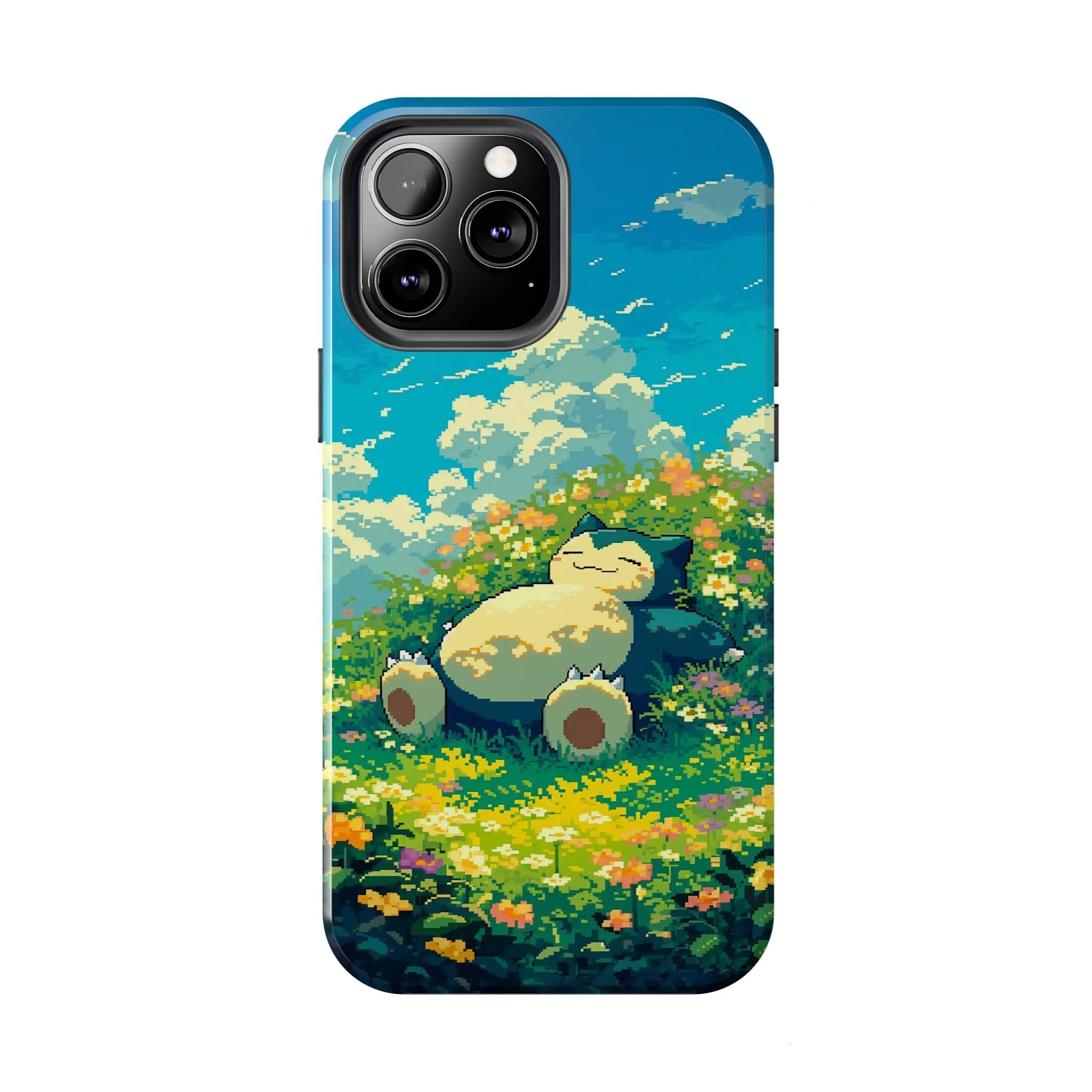 Pixel Art Snorlax Flower Garden Case--- - Kawaii Anime Meadow Aesthetic Phone Cover unisex