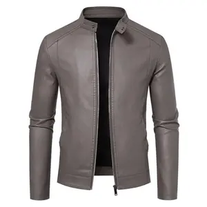 Men's Premium Faux Leather Jacket, Slim Fit Stand Collar Plain Coat with Smooth Zipper & Precision Stitching, Business Casual Wear
