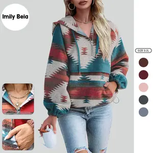 Imily Bela Women’s Oversized Hoodie Zip Up Long Sleeve Aztec Loose Fit Sweatshirts Pullover Tops